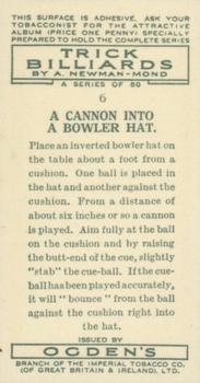 1934 Ogden's Trick Billiards #6 A Cannon into a Bowler Hat Back